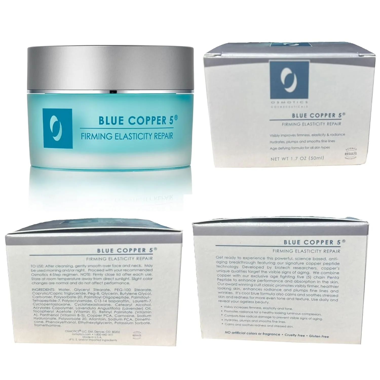 Osmotics Blue Copper 5 Firming Elasticity Repair – Cream for Firmness and Acne. Visible Results, Made in the USA