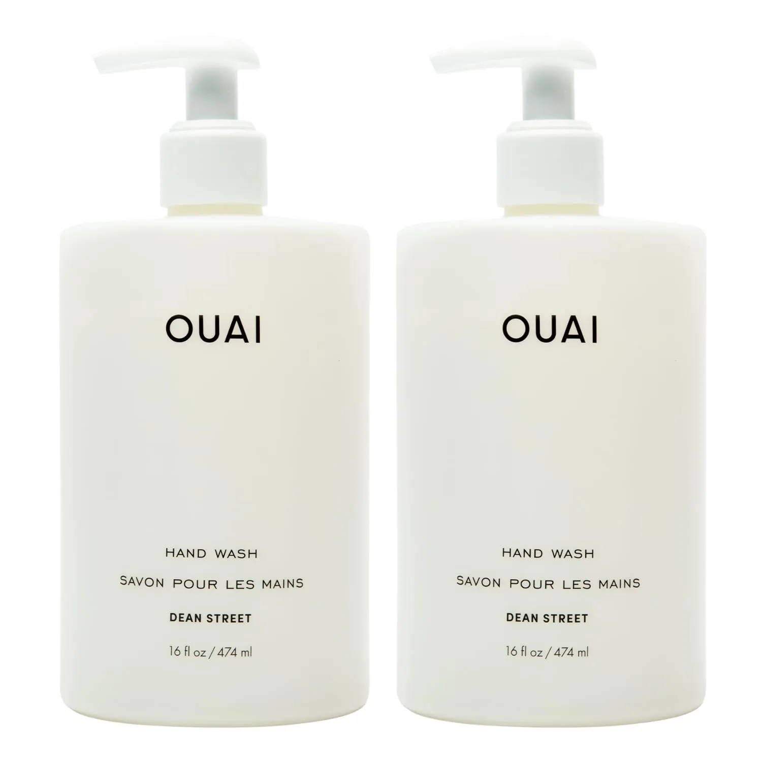 OUAI Hand Wash Full Size, Dean Street - Liquid Hand Soap with Jojoba, Avocado, & Rose Hip Oil for Replenished Skin - Gentle Exfoliating Kitchen & Bathroom Soap - (2 Pack, 16 Fl Oz Each)