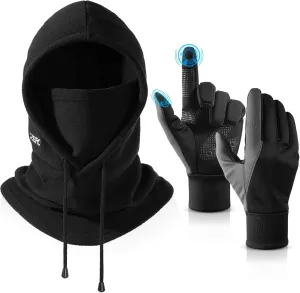 OZERO Winter Balaclava Gloves Set: Windproof Warm Face Mask for Men - Touchscreen Anti-Slip Gloves for Riding Motorcycle