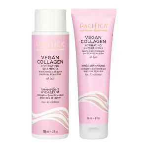 Pacifica Vegan Collagen Hydrating Shampoo & Conditioner Set – Moisturizing Hair Care for Dry Brittle Hair, Biotin & Avocado Oil for Strength & Shine, Thickening Clean Vegan Dermatologist Tested, 12 oz