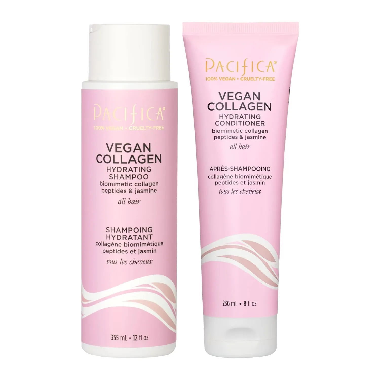 Pacifica Vegan Collagen Hydrating Shampoo & Conditioner Set – Moisturizing Hair Care for Dry Brittle Hair, Biotin & Avocado Oil for Strength & Shine, Thickening Clean Vegan Dermatologist Tested, 12 oz