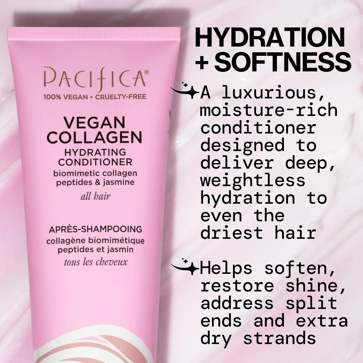 Pacifica Vegan Collagen Hydrating Shampoo & Conditioner Set – Moisturizing Hair Care for Dry Brittle Hair, Biotin & Avocado Oil for Strength & Shine, Thickening Clean Vegan Dermatologist Tested, 12 oz