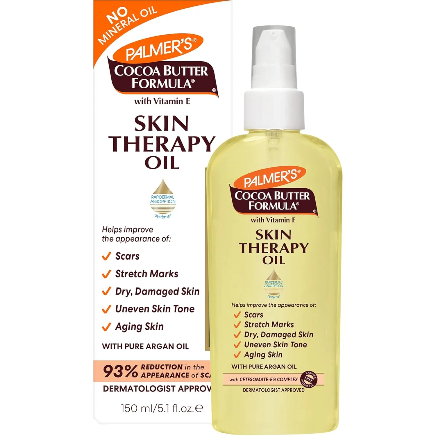 Palmer's Cocoa Butter Formula Skin Therapy Moisturizing Body Oil with Vitamin E & Pure Argan Oil, Deep Body Moisturizer for Dry, Damaged Skin, Scars or Stretch Marks, 5.1 Fl Oz (Pack of 3), YELLOW