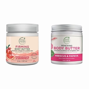 Petal Fresh Pure Pomegranate & Grapefruit plus Hibiscus & Papaya Body Butters, 8oz Each, Firming and Renewing Formulas