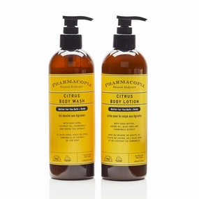 Pharmacopia Citrus Body Wash & Body Lotion Bundle – Hydrating Aromatherapy Body Care - Plant Based & Organic Ingredients – Vegan, Cruelty Free, No Parabens or Sulfates, Set of 2 16oz Bottles