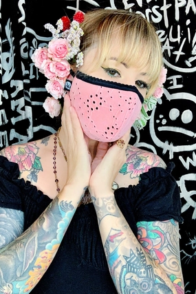 Pink Eyelet Fabric Mask
