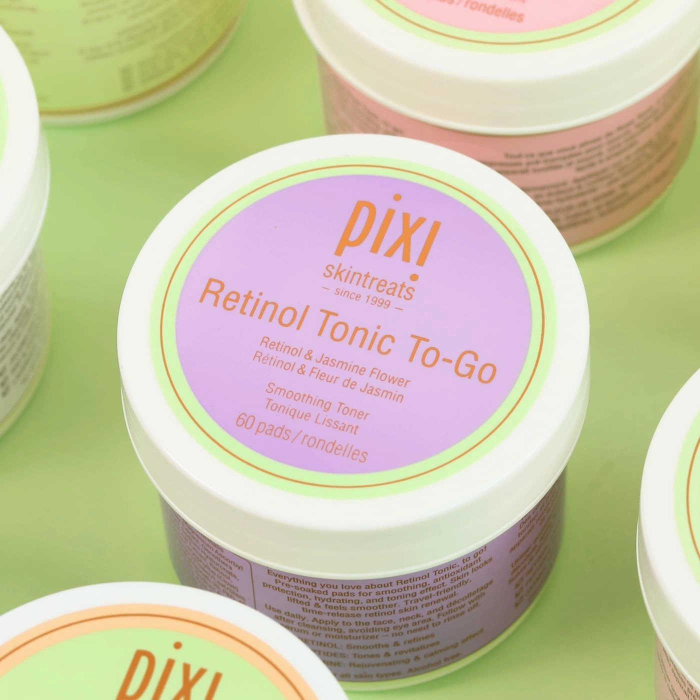 Pixi Retinol Tonic to-Go, Smoothing & Firming Toning, Enhanced with Peptides to Boost Collagen Production, Alcohol-Free Daily Rejuvenating Toner On The Go, 60 Pads