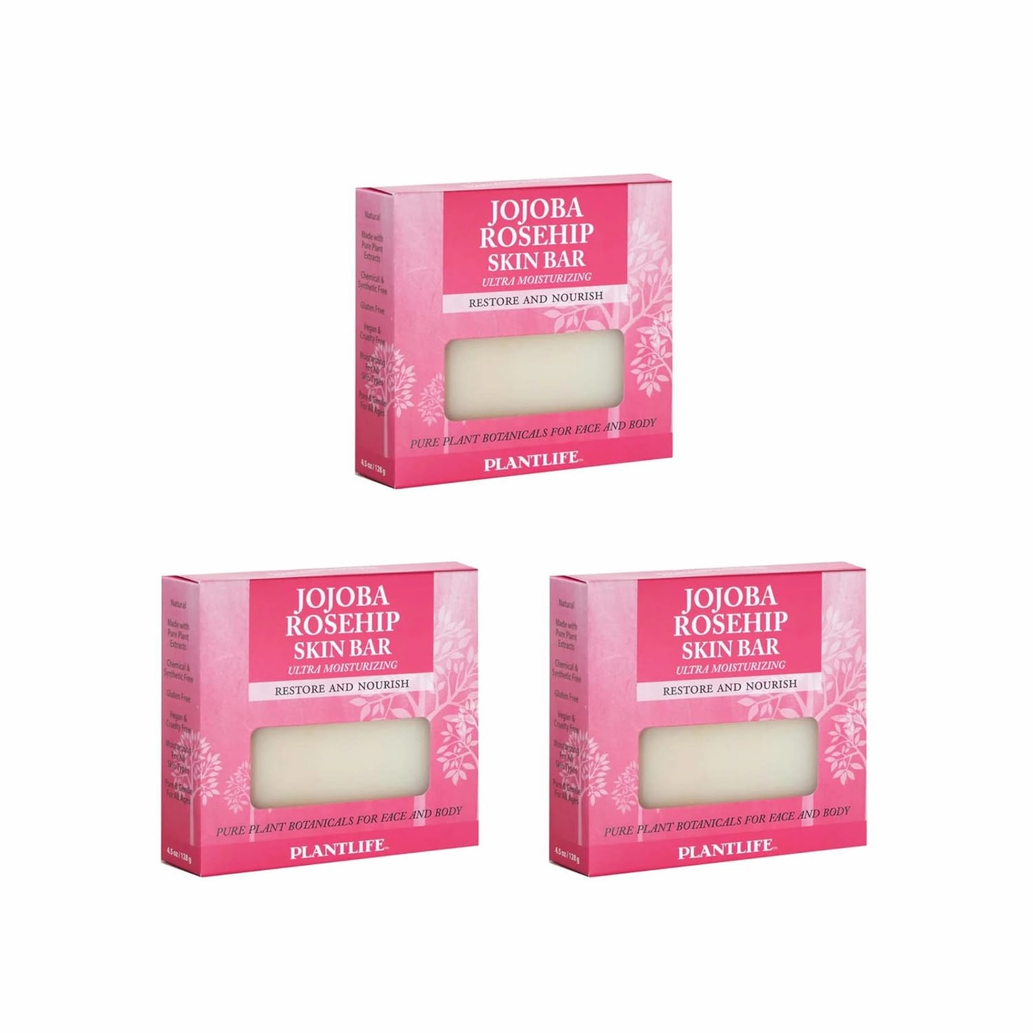 Plantlife Jojoba Rosehip 3-Pack Bar Soap - Moisturizing and Soothing Soap for Your Skin - Hand Crafted Using Plant-Based Ingredients - Made in California 4.5oz Bar