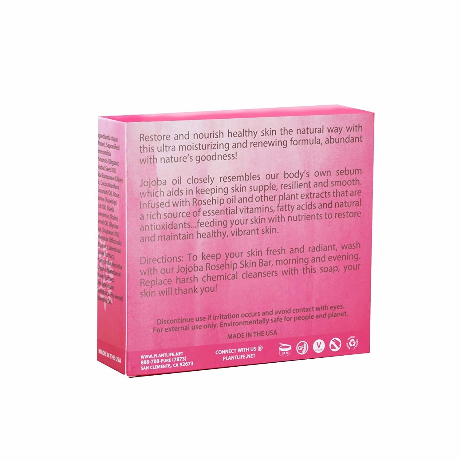 Plantlife Jojoba Rosehip 3-Pack Bar Soap - Moisturizing and Soothing Soap for Your Skin - Hand Crafted Using Plant-Based Ingredients - Made in California 4.5oz Bar