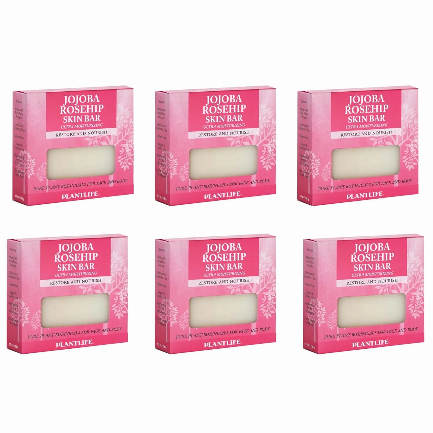 Plantlife Jojoba Rosehip 6-Pack Bar Soap - Moisturizing and Soothing Soap for Your Skin - Hand Crafted Using Plant-Based Ingredients - Made in California 4.5oz Bar