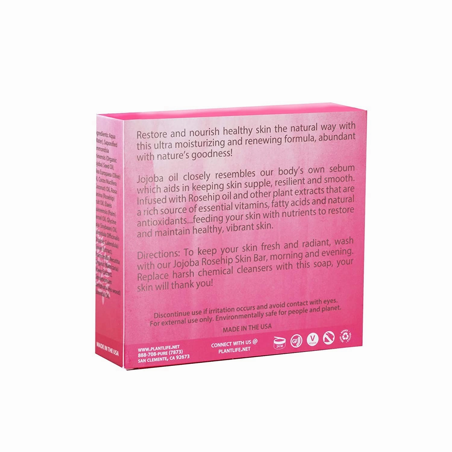 Plantlife Jojoba Rosehip 6-Pack Bar Soap - Moisturizing and Soothing Soap for Your Skin - Hand Crafted Using Plant-Based Ingredients - Made in California 4.5oz Bar