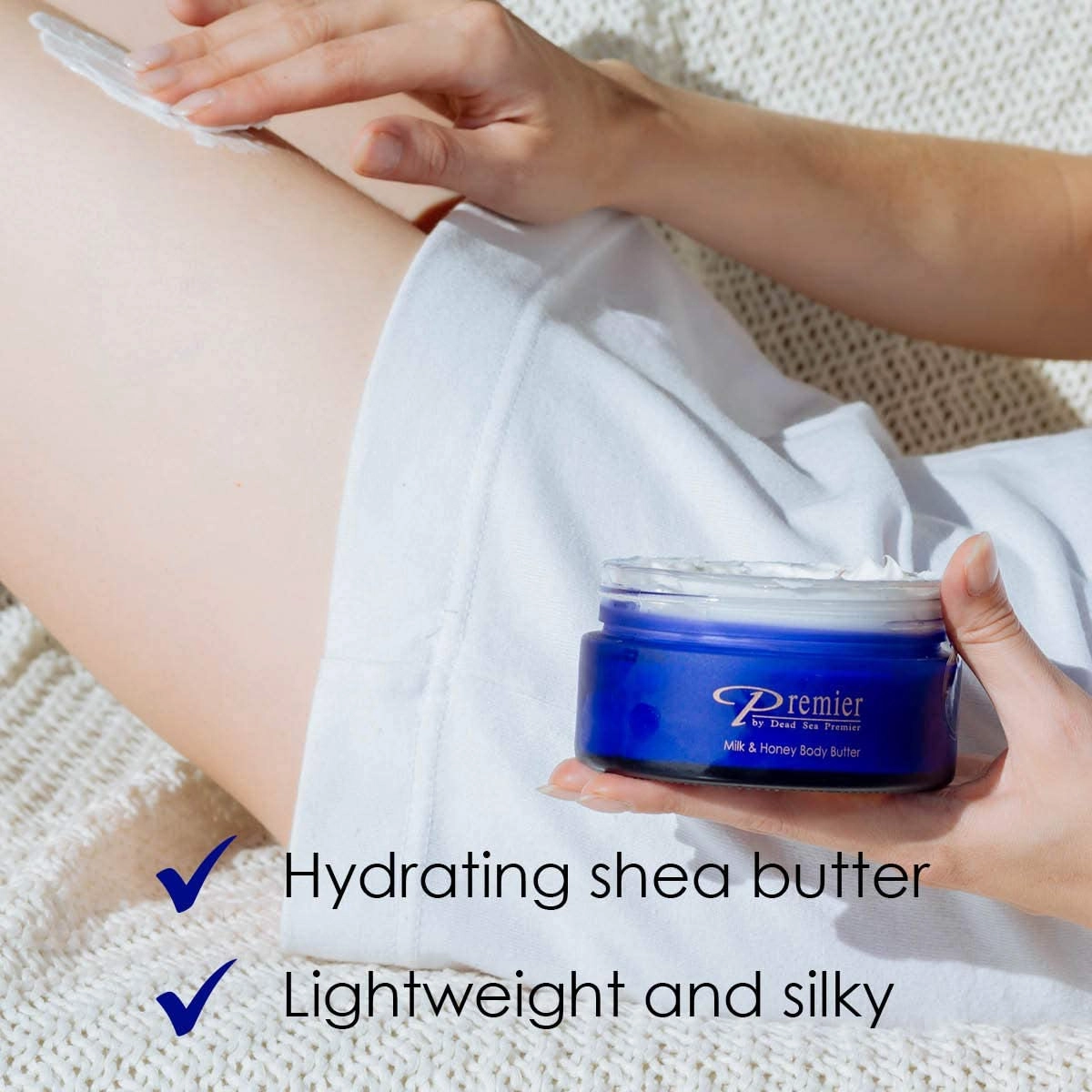 Premier Dead Sea Aromatic Body Butter- Milk and Honey, minerals, anti aging, firming, skin tone, age spots, Neck & Décolleté, Lightweight, and Long-Lasting Nourishmentl, silky, non tacky 5.95Fl.oz
