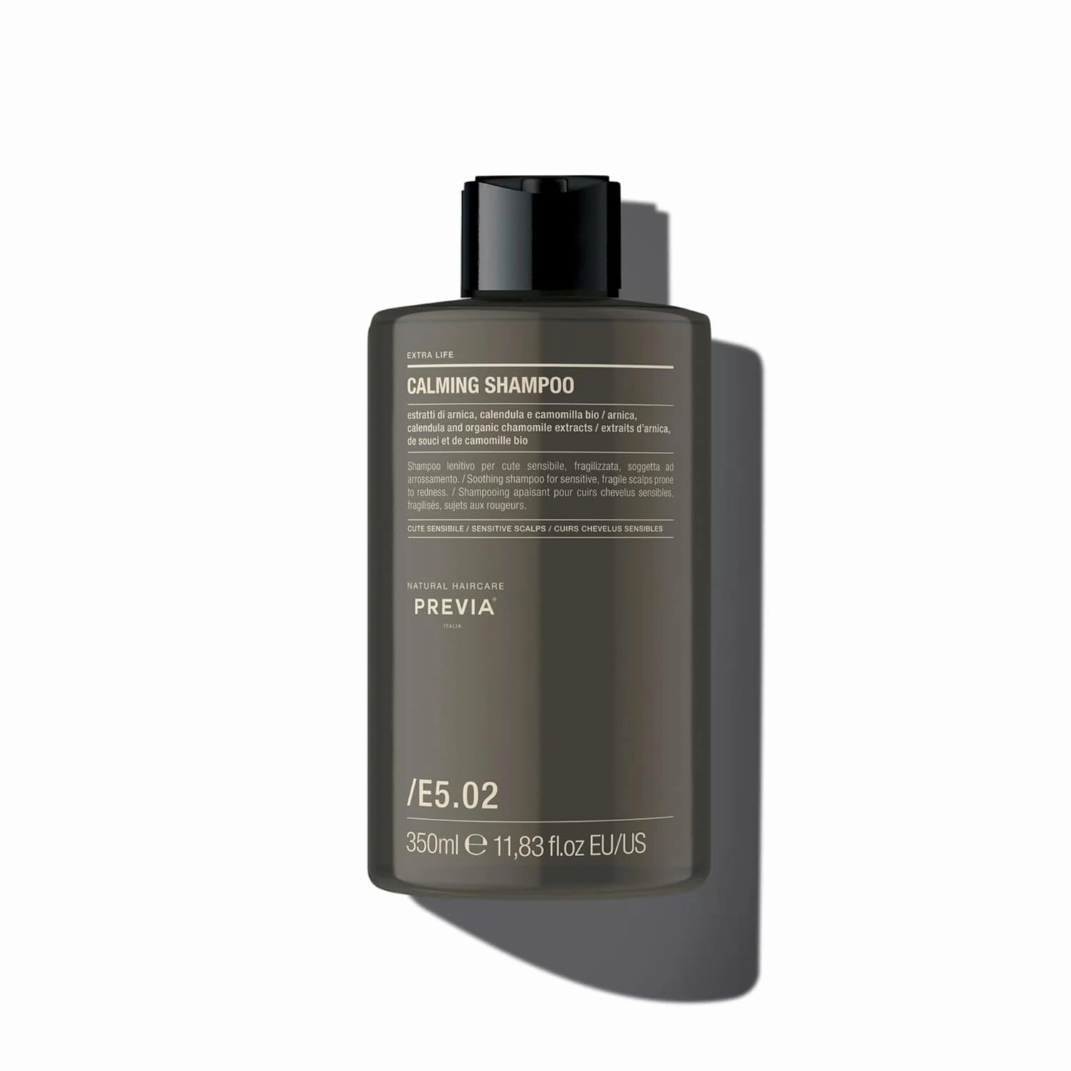 PREVIA Extralife Calming Shampoo | Soothing Formula for Sensitive Scalp | Natural Ingredients & Plant-Based Surfactants | Paraben Free | Gentle Hair Care | 11.83 oz