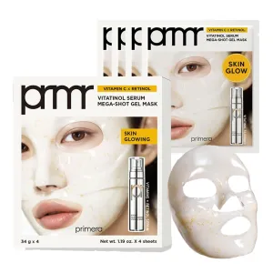 PRIMERA (PRMR 𝗩𝗶𝘁𝗮𝘁𝗶𝗻𝗼𝗹 𝗦𝗲𝗿𝘂𝗺 𝗚𝗲𝗹 𝗠𝗮𝘀𝗸 - Overnight Melting Masks, for Collagen Synthesis with Vitamin C & Retinol, Immediate Pore Tightening, Firming and Hydrating 34g x 4EA