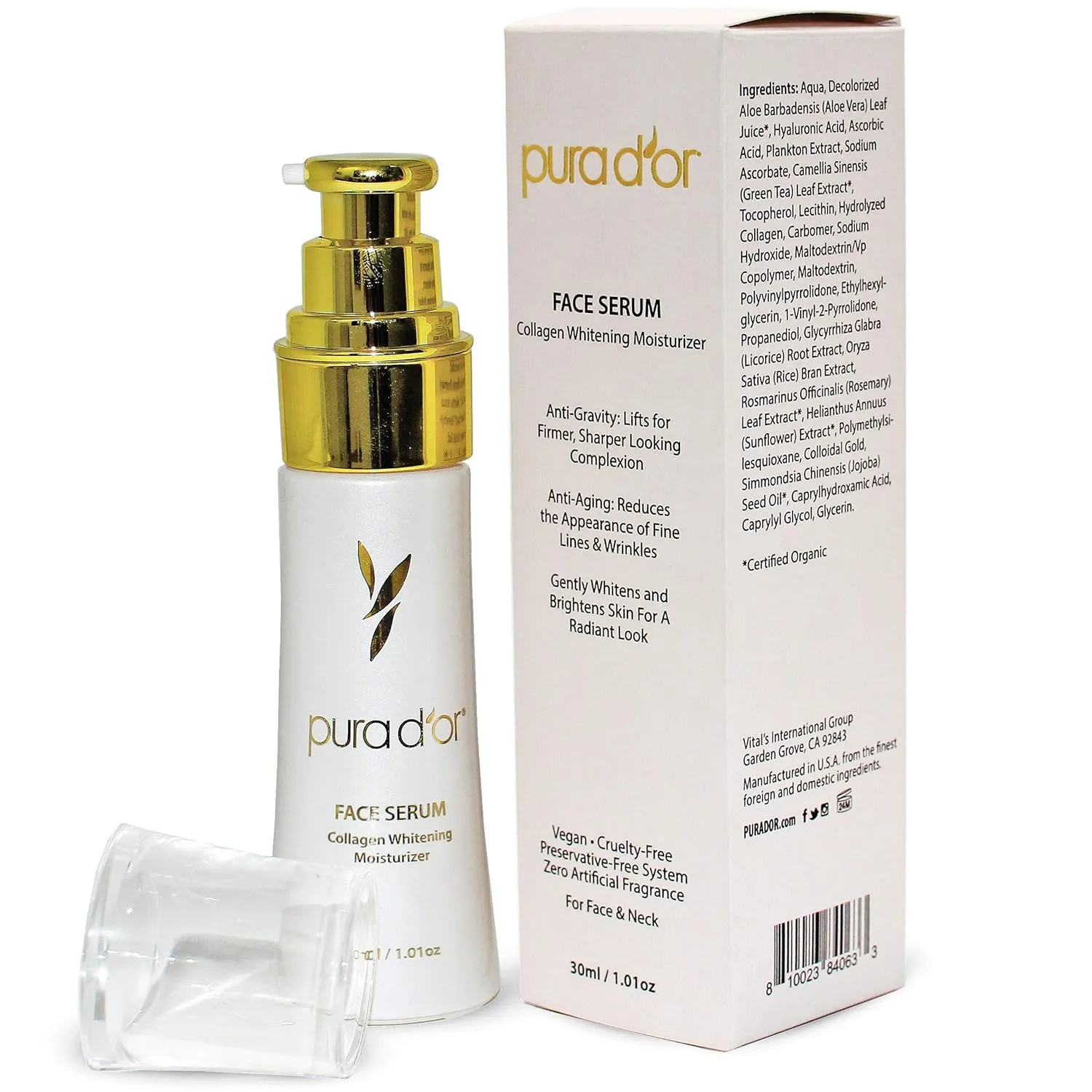PURA D'OR Face Serum Collagen Moisturizer (30mL) For Radiant, Firmer, Sharper Looking Complexion, Reduces the Appearance of Fine Lines & Wrinkles- For Face & Neck