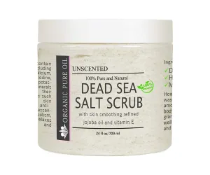 Pure and Natural Dead Sea Salt Scrub | Hydrating and Moisturizing | Gently Exfoliates Face Body Feet & Hands with Soothing Jojoba Oil and Vitamin E by Organic Pure Oil (Unscented, 24 oz)