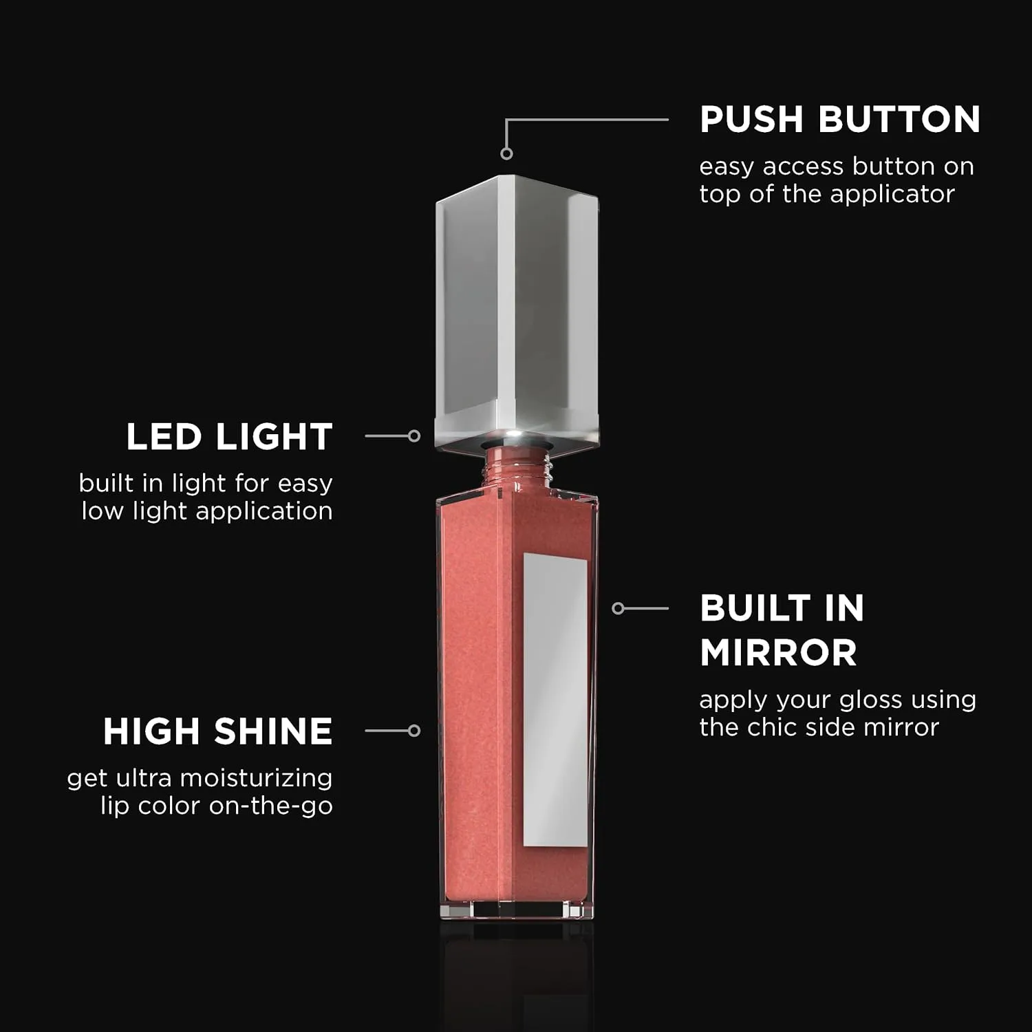 Pure Cosmetics Pure Illumination Lip Gloss - LED-lit Applicator w/Side Mirror - Non-Sticky, Moisturizing & Hydrating Lip Glosses - Soothes & Protects Dry Chapped Lips (Caribbean Coral)