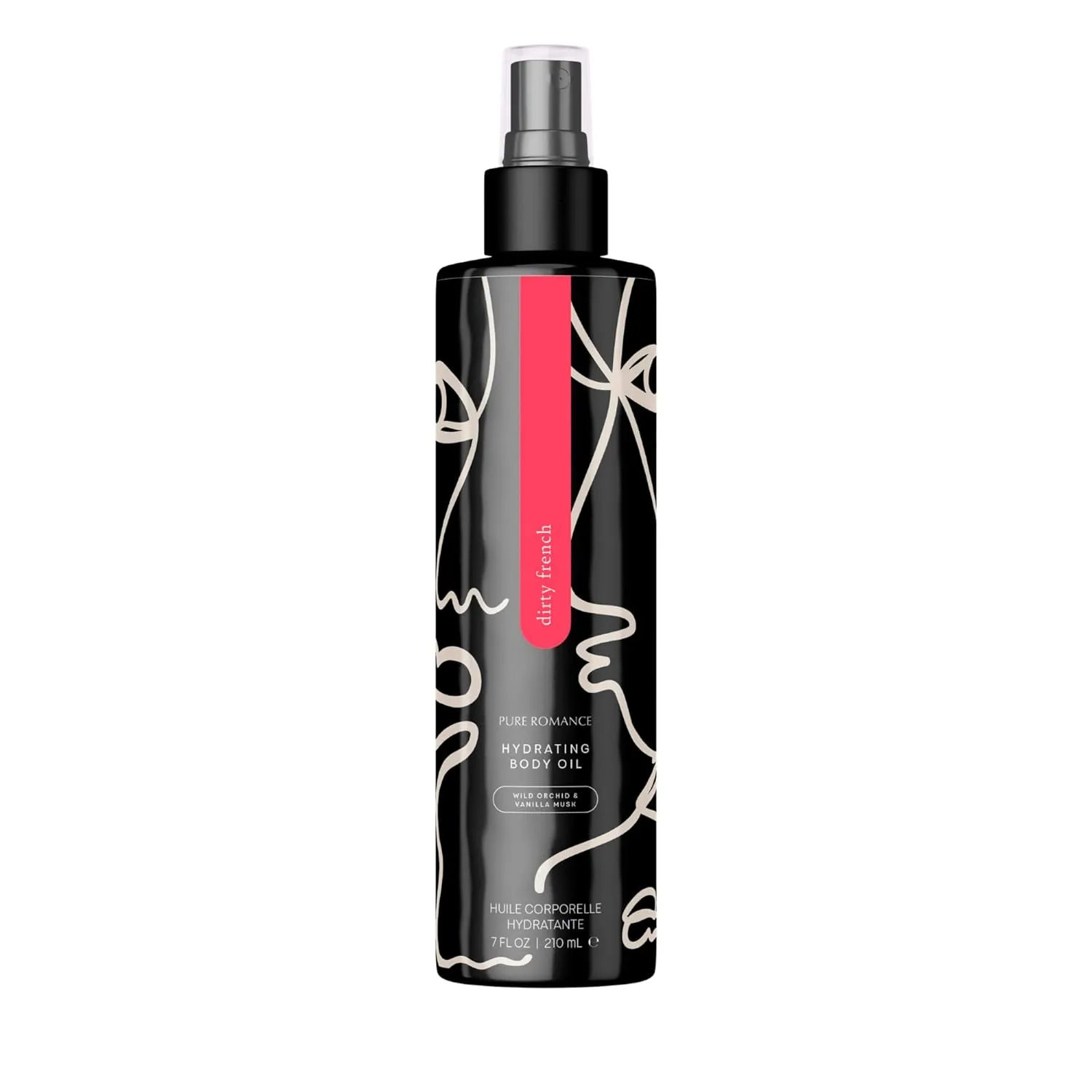 Pure Romance Hydrating Body Oil â€“ Non-Greasy After Shower Moisturizer for Dry Skin â€“ Infused with Jojoba and Argan Oils â€“ Mist on With Convenient Spray Bottle, 7 Fl Oz, Dirty French