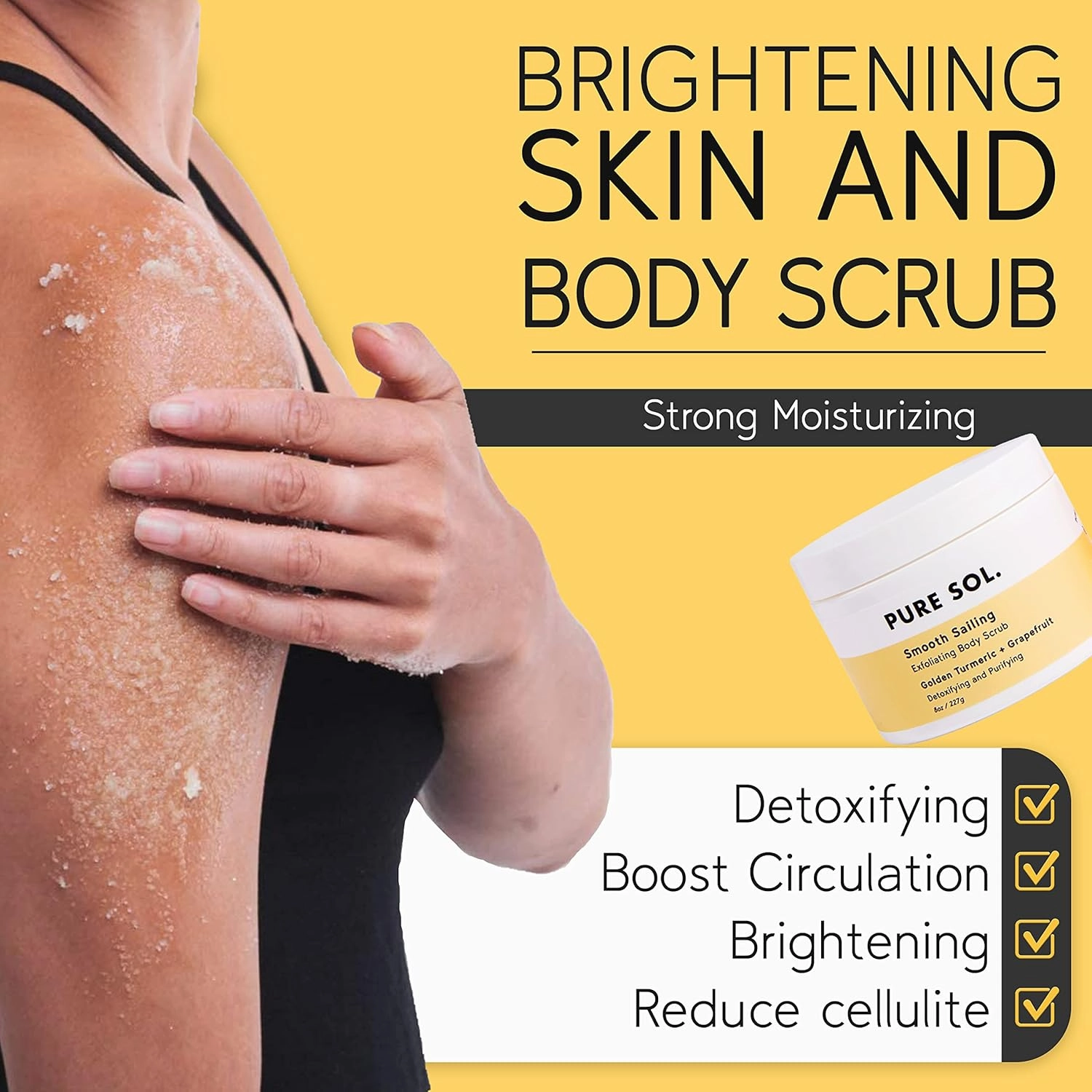 PURE SOL. Turmeric Body Scrub, Glowing, Exfoliating for Soft Healthy Skin, Exfoliated Dry DeHydrated Dead Skin, Improves Skin Texture (2 Pack)