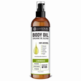 pureSCRUBS Ultra Moisturizing Lemongrass Body Oil Spray for Dry Skin, Massage, & More, Organic Super Blend of Jojoba, Argan, Coconut, Sweet Almond & Avocado Oils Enriched with Vitamin E, Lg 4oz