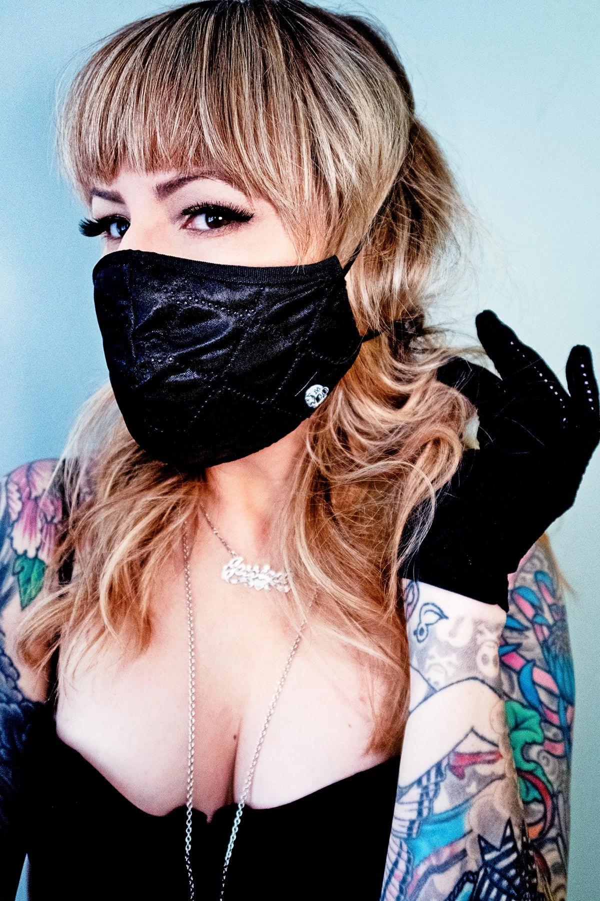 Quilted Satin Black Fabric Mask