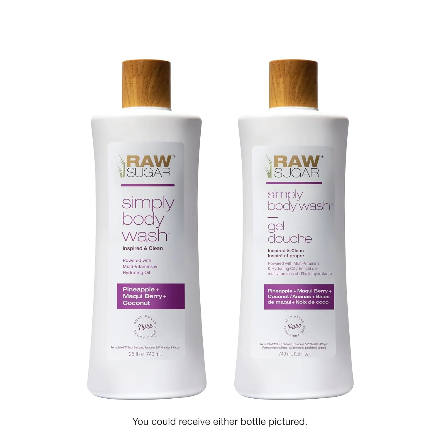 RAW SUGAR Simply Body Wash - Pineapple   Maqui Berry   Coconut, Moisturizing & Brightening Bath & Shower Gel, Sulfate-Free, Paraben-Free & Vegan (Pack of 3)