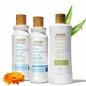 Raw Sugar The Sensitive One Shampoo and Conditioner Set and Green Tea Body Wash (3 Products) Hydrating & Soothing Formula for Dry, Sensitive Skin & Hair, A Complete Haircare and Skincare Bundle
