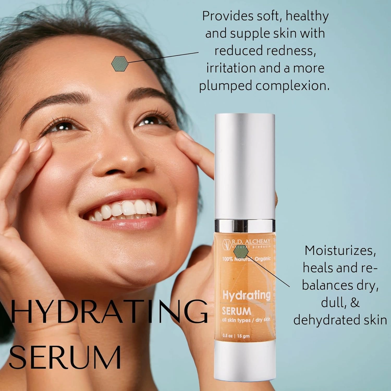 RD Alchemy - 100% Natural & Organic Hyaluronic Acid Hydrating Serum for hydrating & retaining moisture in dry & sensitive skin using Natural Humectants. For use by Everyone including Professionals