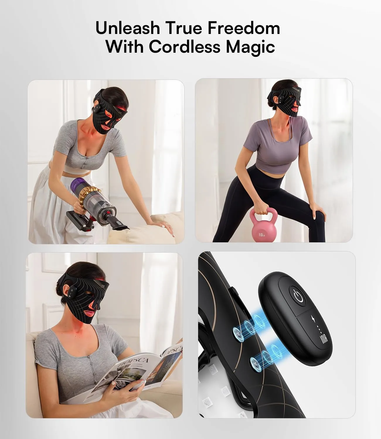 Red Light Therapy Mask for Face, Glow Wireless LED Face Mask Light Therapy with Near-Infrared Red Light (NIR), Rechargeable and Ergonomic Design for Home & Travel