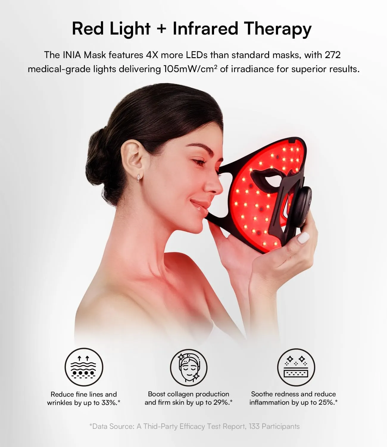 Red Light Therapy Mask for Face, Glow Wireless LED Face Mask Light Therapy with Near-Infrared Red Light (NIR), Rechargeable and Ergonomic Design for Home & Travel