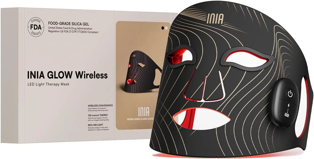 Red Light Therapy Mask for Face, Glow Wireless LED Face Mask Light Therapy with Near-Infrared Red Light (NIR), Rechargeable and Ergonomic Design for Home & Travel