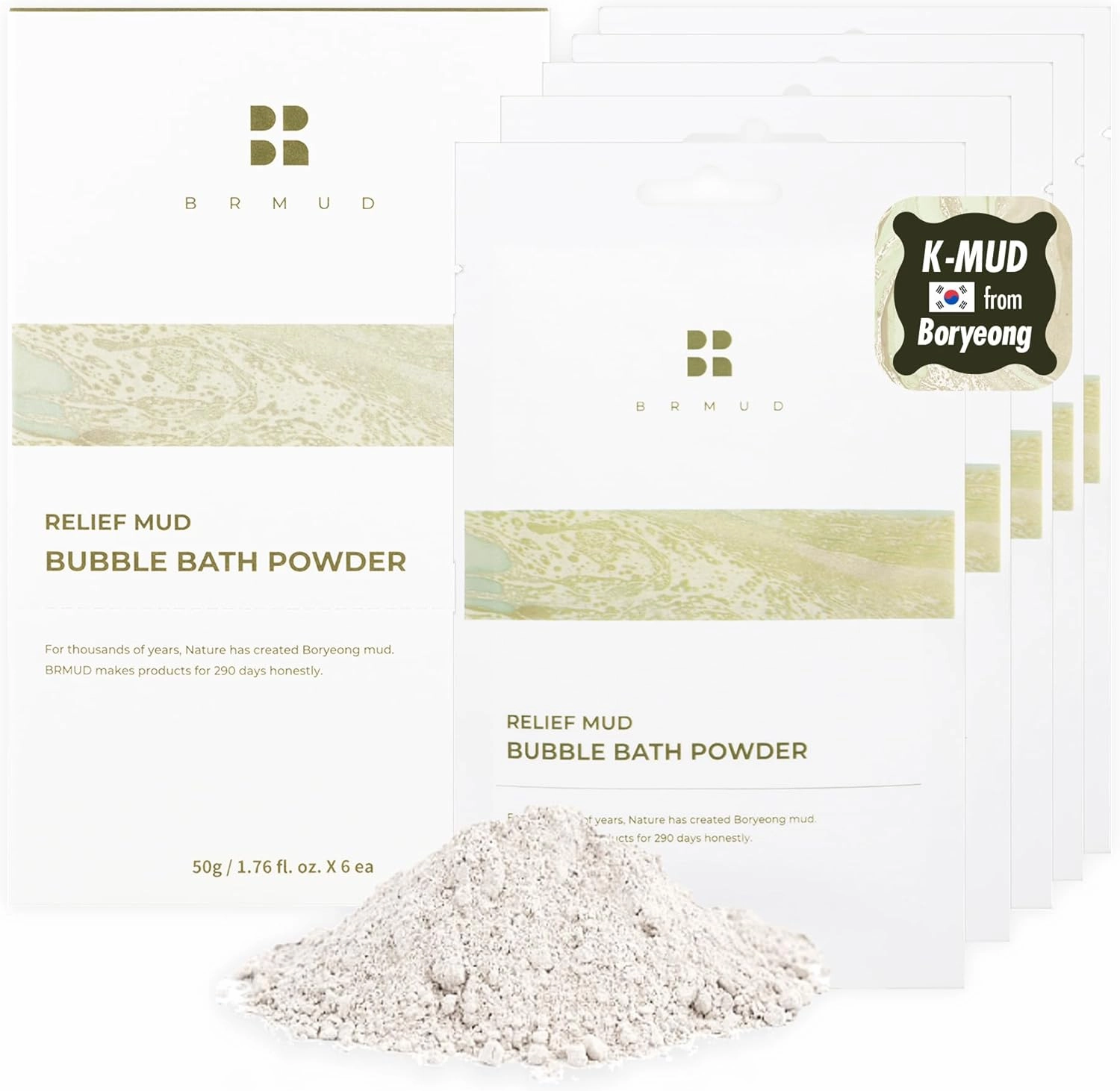 Relief Mud Bubble Bath Powder | Hypoallergenic Mud Powder Bubble Bath w/ 98% Nature-Derived Ingredients | Moisturizing & Foaming Bath Oil Control for All Skin Types (Pack of 6, 1.76 oz)