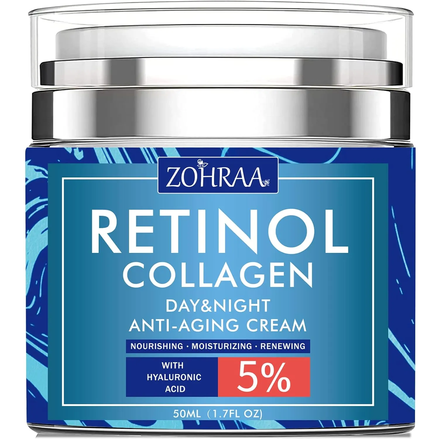 Retinol Cream for Face - Facial Moisturizer with Collagen and Hyaluronic Acid, Anti-Wrinkle Reduce Fine Lines Vitamin C E Natural-Ingredient Day Night Anti-Aging For Women Men