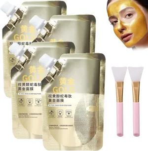 Retinol Snake Venom Gold Mask, Rejuvenating Gold Peel Mask, Anti-Aging Gold Face Mask, Retinol Snake Venom Peptide Gold Mask with Grooming Tools (4Pcs)