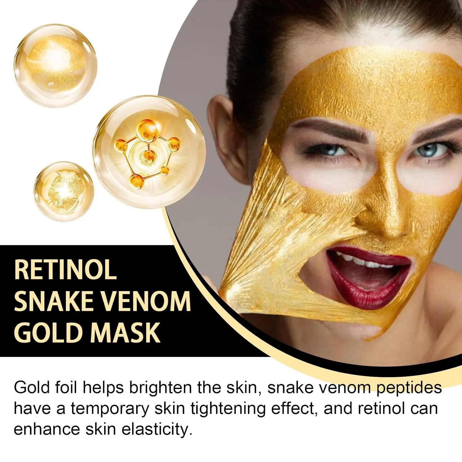 Retinol Snake Venom Gold Mask,Rejuvenating Gold Peel off Mask,Anti Wrinkles & Reduce Fine Lines,Clear Acne & Blackhead,Moisturizing,Suitable For All Ages,Night Use (7PCS)