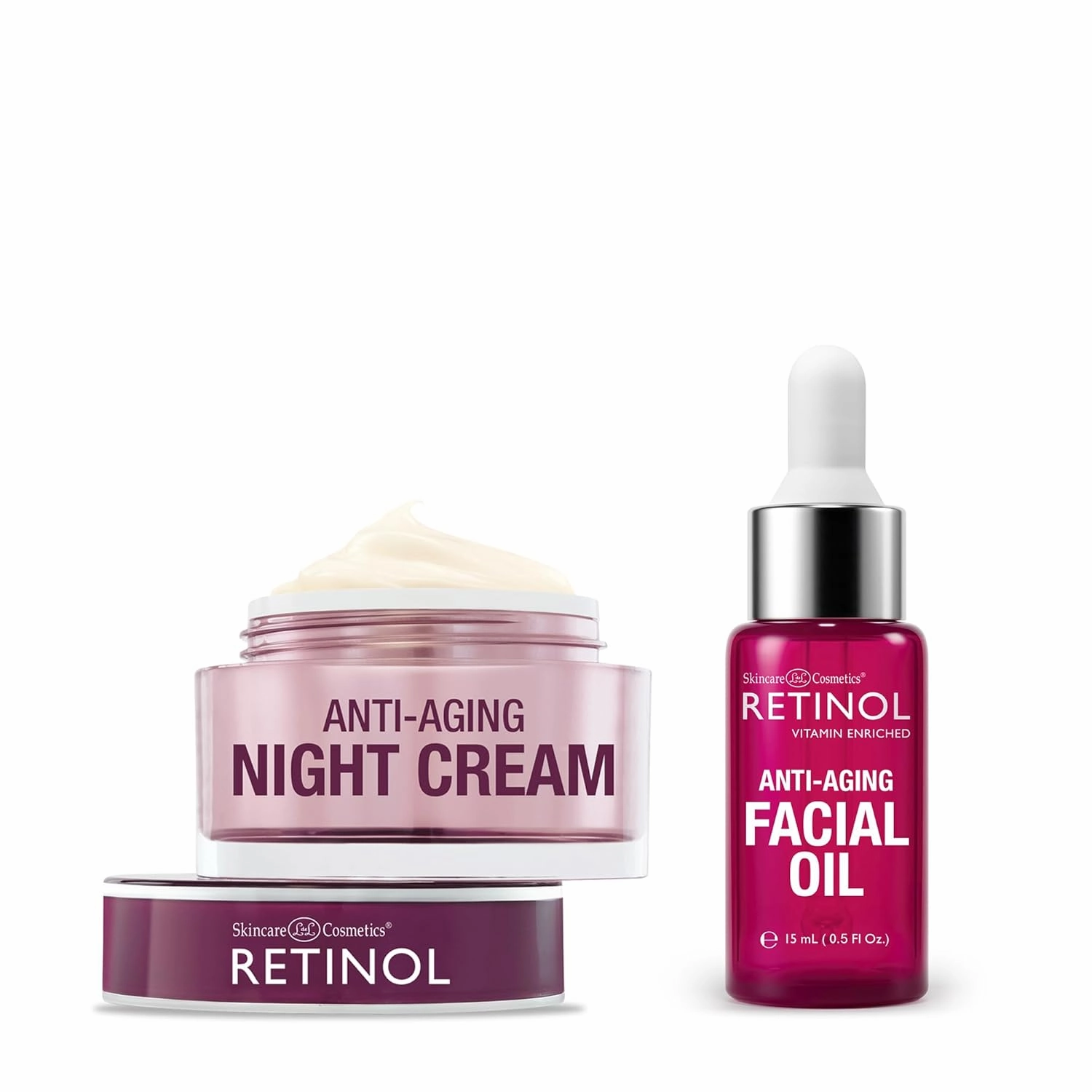 Retinol Night Cream – Works While You Sleep to Restore and Reduce Fine Lines and Wrinkles   Retinol Anti-Aging Facial Oil – With Nine Essential Oils, Restores Hydration and Nourishment