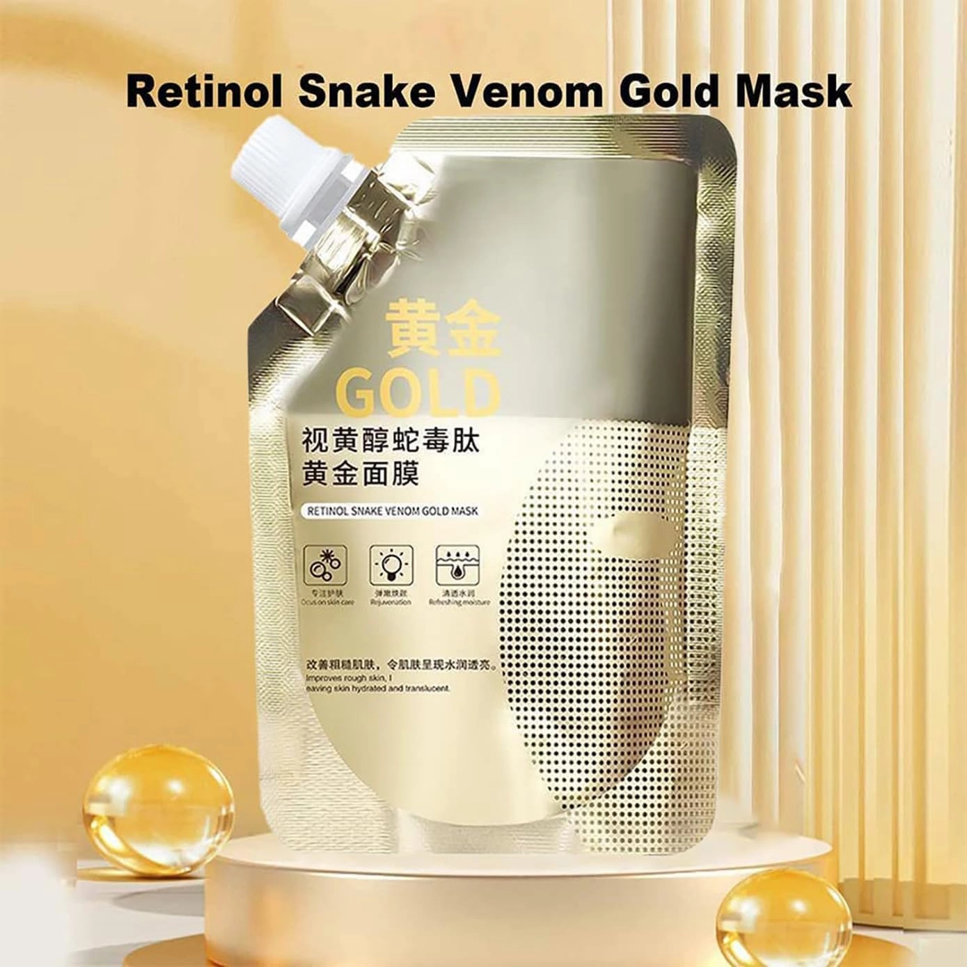 Retinol Snake Venom Gold Mask, Rejuvenating Gold Peel Mask, Anti-Aging Gold Face Mask, Retinol Snake Venom Peptide Gold Mask with Grooming Tools (6Pcs)