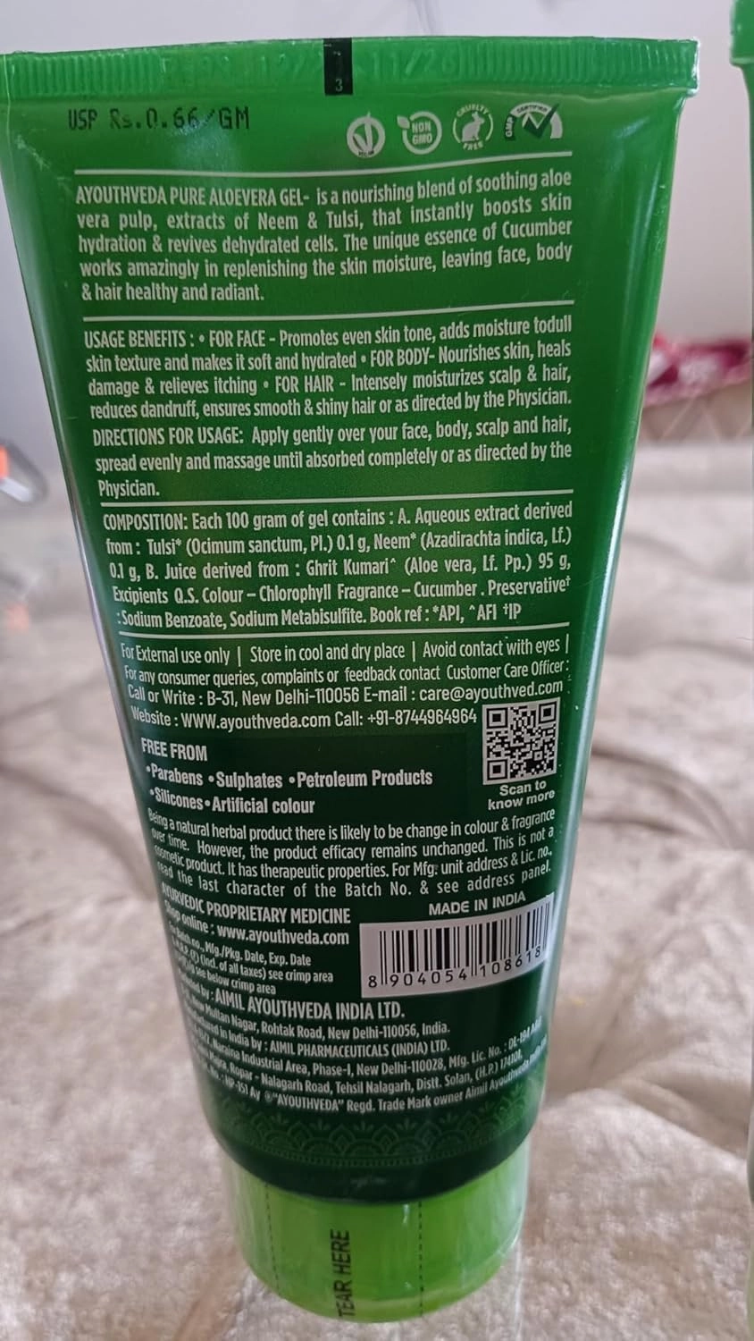 RI Aloe Vera Gel | Multi Purpose Gel For Face, Body & Hair | Non-Greasy Hydrating formula With Neem, Tulsi & Cucumber Essence | Calms Sunburn & Promotes Even Skin Tone, 150 gm