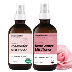 Rose Water Face Mist Duo – Organic Rosewater Spray & Anti-Aging Facial Toner with Matrixyl 3000, Aloe & Hyaluronic Acid – Hydrating, Alcohol-Free, 2-Pack
