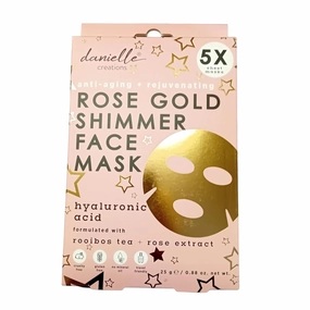 Rose Gold Shimmer Sheet Face Mask Hylauronic Acid   Caffeine - 5 Pack Danielle Creation