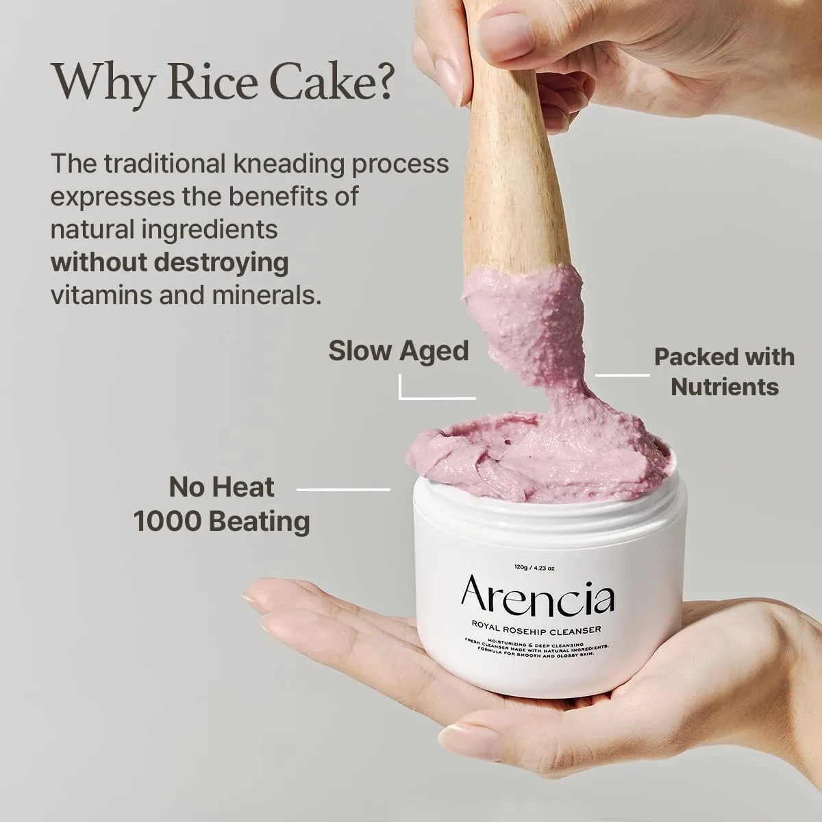 Rosehip Brightening Rice Mochi Face Cleanser & Daily Scrub - Moisturizing, Exfoliating & Deep-Cleansing - All Skin Types with Rice Powder & Rice Water (4.23oz)