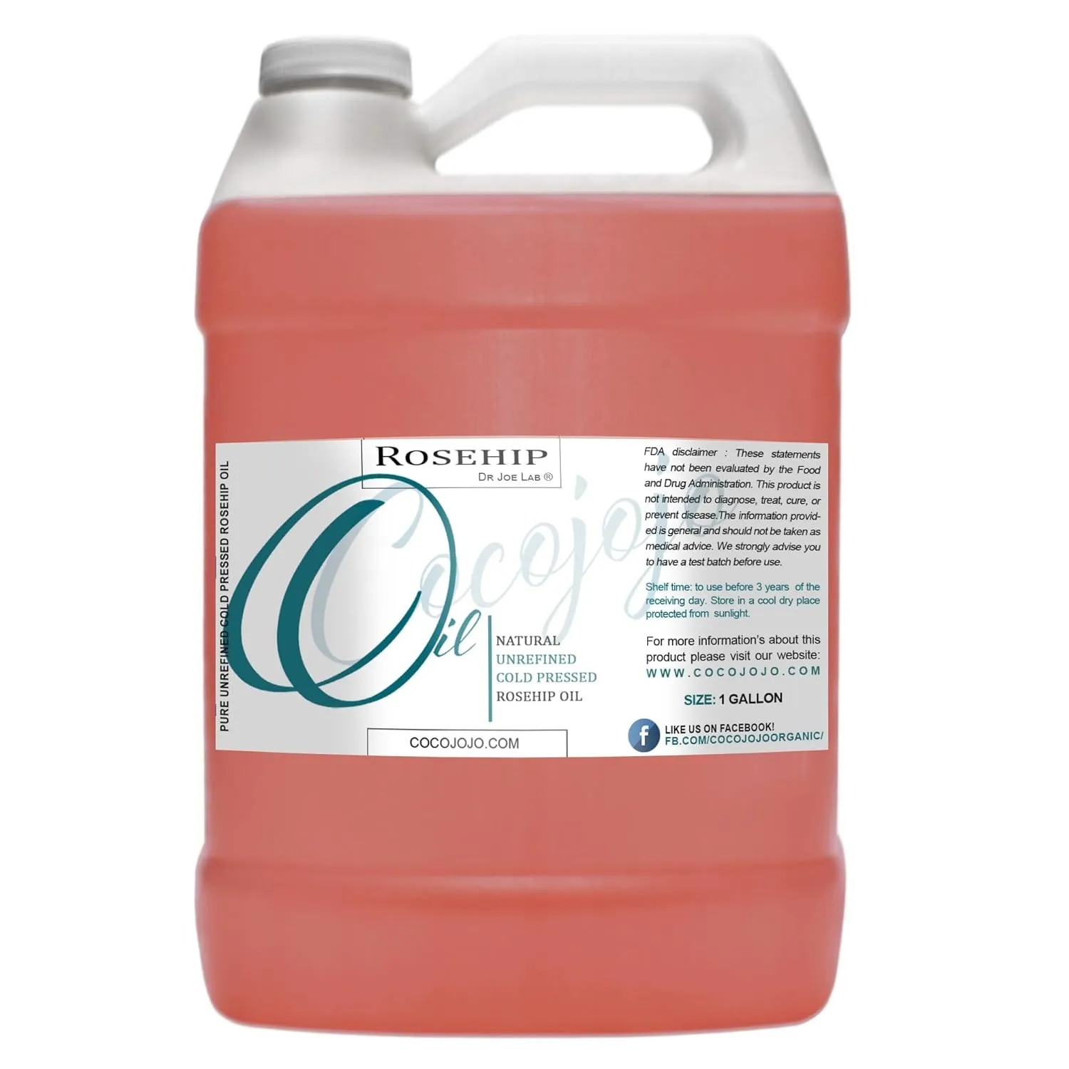 Rosehip Oil for Face Cold Pressed Unrefined cocojojo Pure Natural Rosehip Seed Oil in Bulk 1 GALLON - Moisturizing, Soothing, Hydrating, & Nourishing