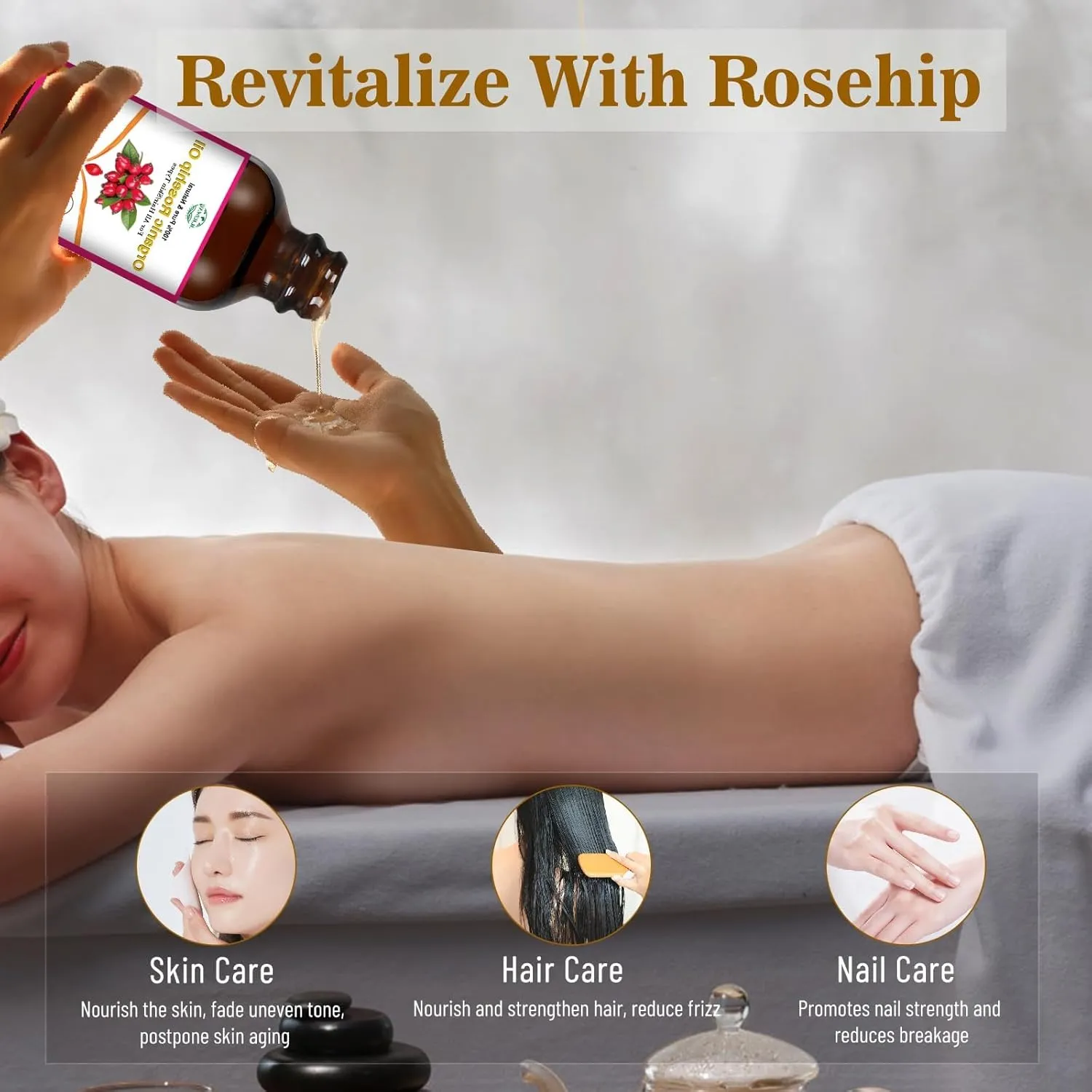 Rosehip Seed Oil for Face, 100% Pure Natural Organic Rosehip Oil Cold Pressed Unrefined Facial Oil for Anti-Aging, Acne Scar, Moisturizing Skin Hair Care (No Dropper, 8.45oz/250ml)