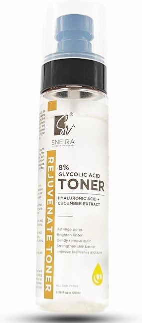 S.NEIRA 8% Glycolic Acid Toner 100 ml, Hydrating Face Mist Toner Enriched with Hyaluronic Acid & Cucumber Extract for Exfoliating Glowing Skin, Pores Tightening, Korean Beauty Secrets for Women & Men