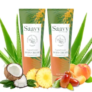 Saavy Naturals Tropical Coconut Body Cream for Women, Absorbent Shea Butter Vegan Formula for Women, Thick and Creamy, Naturally Scented Body Lotion for Dry Skin, 8.5 Oz, 2 Pack