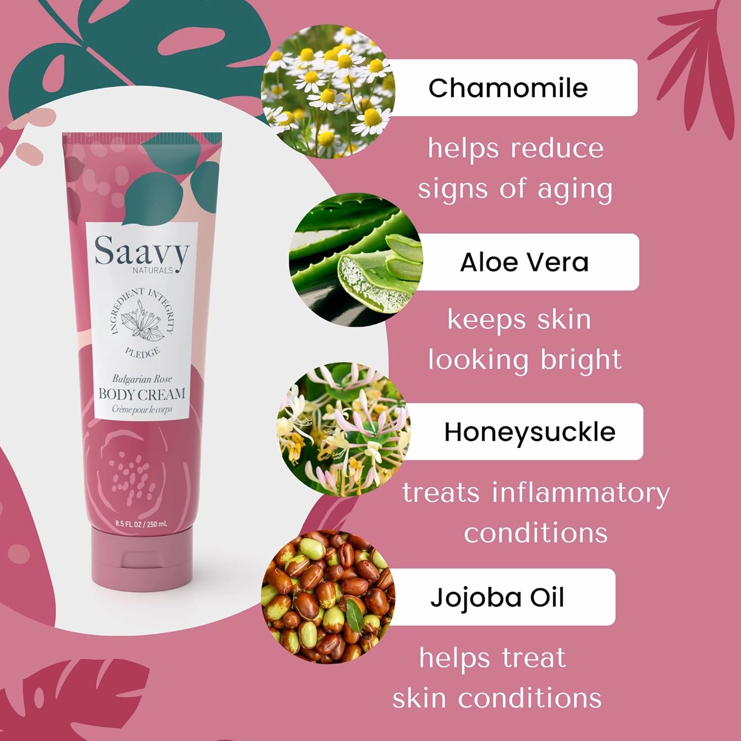 Saavy Naturals Bulgarian Rose Moisturizing Body Cream, Absorbent Shea Butter Vegan Formula for Men & Women, Thick and Creamy, Naturally Scented for Dry Sensitive Skin - 8.5 Oz, 2 Pack. Made in the USA