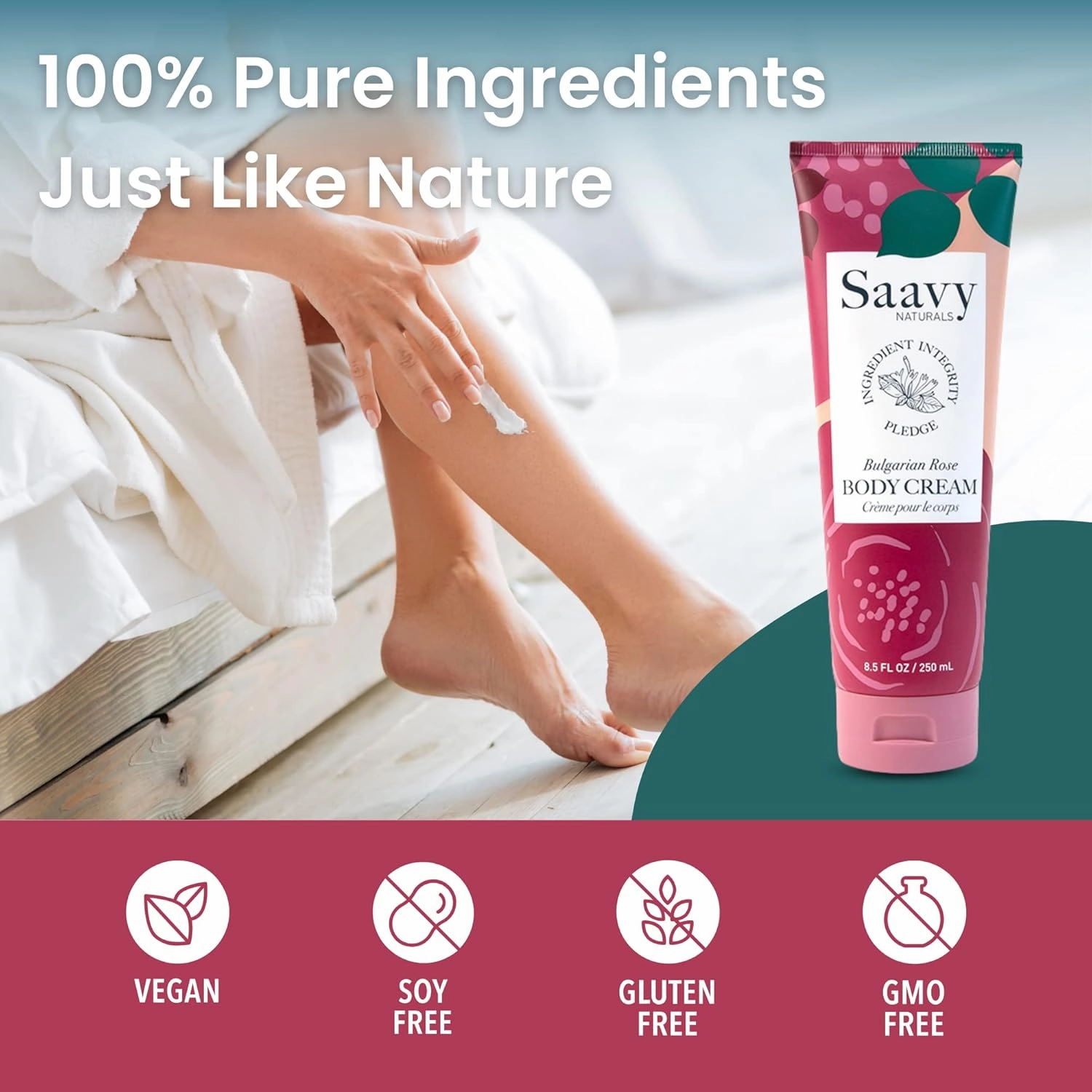 Saavy Naturals Bulgarian Rose Moisturizing Body Cream, Absorbent Shea Butter Vegan Formula for Men & Women, Thick and Creamy, Naturally Scented for Dry Sensitive Skin - 8.5 Oz, 2 Pack. Made in the USA