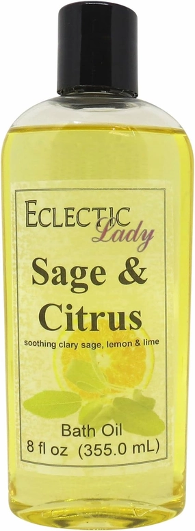 Sage And Citrus Bath Oil by Eclectic Lady - Scented Bath Oil - Relaxing & Moisturizing Bathing Oil - Fragrance Body Oil For Dry & Rough Sensitive Skin - Body Daily Nourishing Shower Oil (8 oz)
