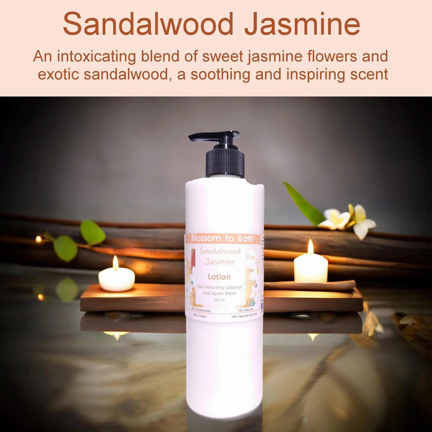 Sandalwood Jasmine Lotion (16 ounce) - Natural Fragrance - Absorbs Quickly with a Stirring Earthy Floral Scent