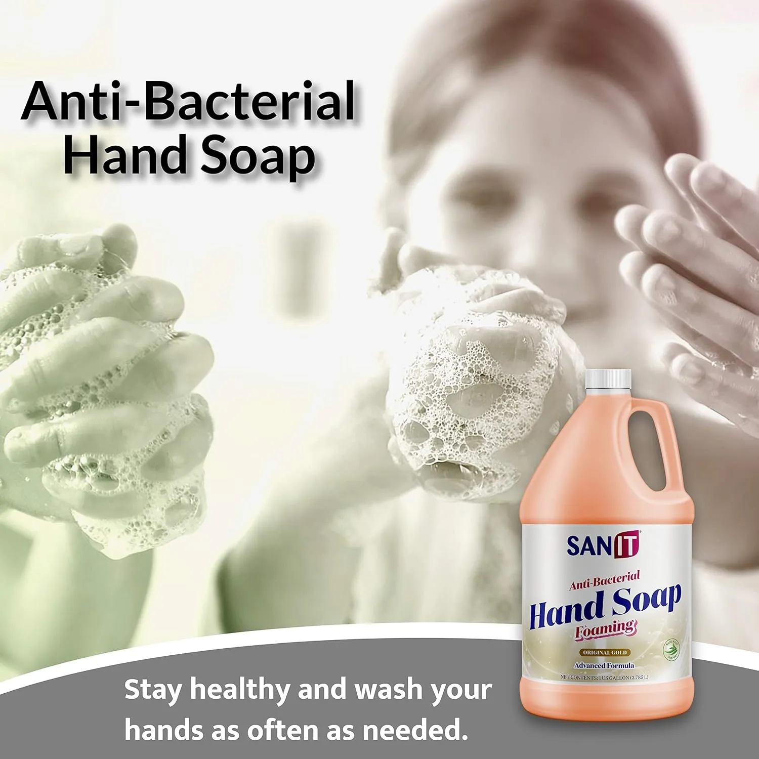 Sanit Antibacterial Foaming Hand Soap Refill - Advanced Formula with Aloe Vera and Moisturizers - All-Natural Moisturizing Hand Wash - Made in USA, Original Gold, 1 Gallon